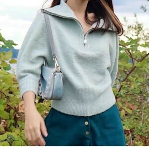 Stockholm Atelier & Other Stories Wool Alpaca Pearl HalfZip Knit Mock Sweater XS